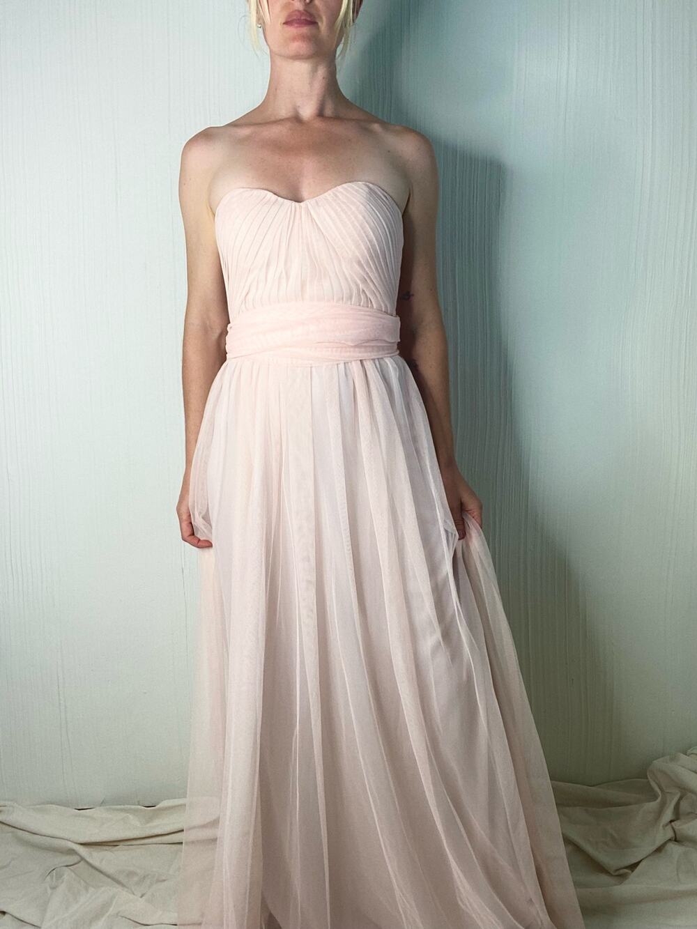 BIRDY GREY Christina Tulle Gown in Blush Pink NWT US XS